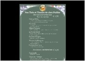 Le design de cette carte des thés est une création basique avec un fond floral, et une carte centrée. Les références des thés sont nombreuses donc le centre est bien élargi et visible. 
Les couleurs choisies n'appartiennent pas à une identité visuelle déjà définie, elle a été créée pour l'occasion. Le choix des polices est fait en sorte de donner une douceur au texte. Le tout étant de faire comprendre aux gens, avant même d'avoir lu quoi que ce soit, qu'il s'agit d'une carte de thés. 