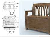 Rendu produit d'un prototype de banc-coffre, dessiné à partir des plans 2D.
