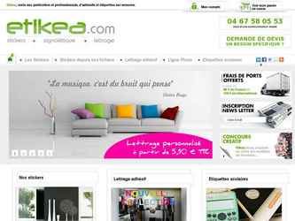 Personnalisation et vente d'adhésif en ligne

- Création du logo
- Création de la charte graphique du site
- Fabrication du site sur la technologie Micrologiciel
- Etude, fabrication et mise en place des applications de personnalisation (flash)
. Appli personnalisation de texte
. Appli personnalisation de d'adhésif
. Appli mur photo
. Appli etiquette scolaire